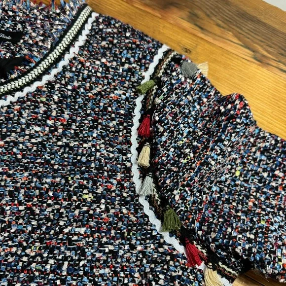 Lea & Viola Women’s Black, Multi-Colored Chunky Woven Tweed Jacket w/ Tassels L - Picture 7 of 16